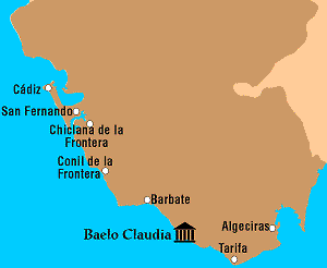 Cadiz:Ubicación de la ciudad de Baelo Claudia en la provincia de Cádiz
