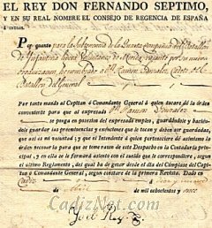 Cadiz:Nombramiento militar de 1811 expedido en nombre del rey por el Consejo de Regencia en la ciudad de Cádiz durante el asedio de las tropas napoleónicas. (Colección particular)