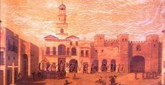 Cadiz:Vista de la Plaza de San Juan de Dios durante el asalto anglo-holandés de 1596