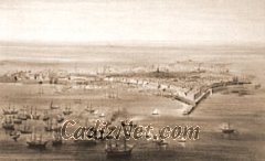 Cadiz:Este grabado muestra la actividad del puerto comercial de Cádiz durante el siglo XVIII