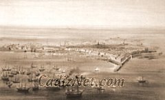 Cadiz:Este grabado muestra la actividad del puerto comercial de Cádiz durante el siglo XVIII