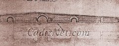 Cadiz:Histórico documento en el que puede observarse la estructura basada en tres grandes arcos, que quedó fijada a fines del siglo XVI